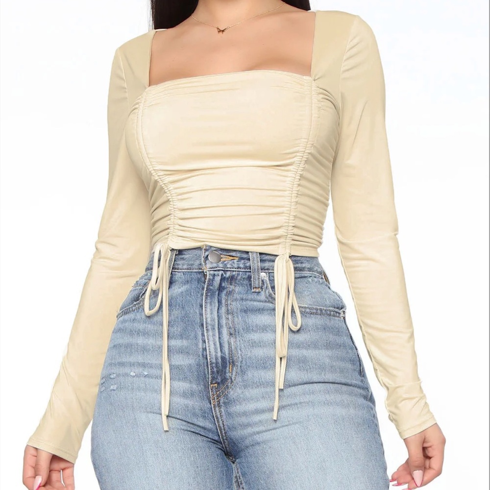 Ruche Cropped Top - Beige